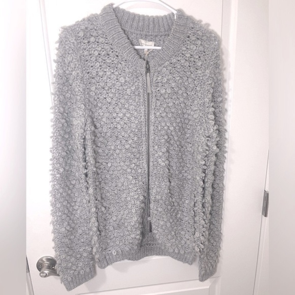 Lucky Brand Gray Loop Sitch Zip Up Cardigan Sz S